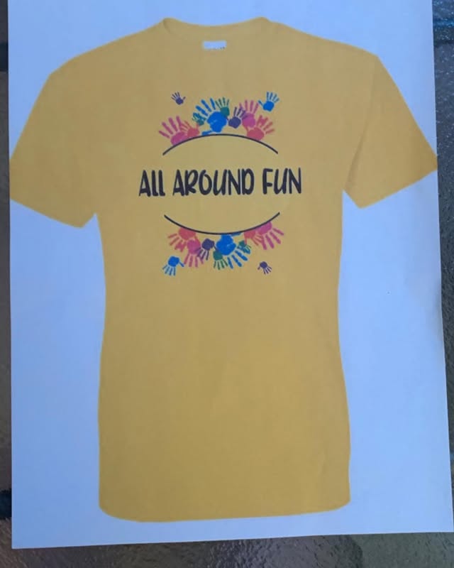 All Around Fun t-shirt — colorful handprints